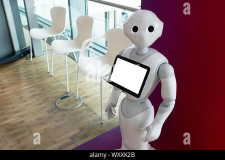 Robot consultant with touch screen Stock Photo