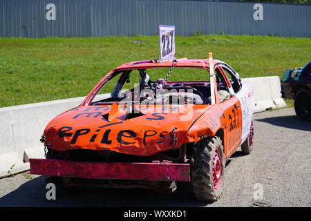 Hollywood Motorsports held their Demolition Derby event Paws for the Cause to help raise funds for local humane societies, Oshkosh, Wisconsin Stock Photo