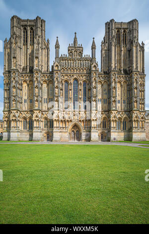 Wells Cathedral is an Anglican cathedral in Wells, Somerset, England, dedicated to St Andrew the Apostle and seat of the Bishop of Bath and Wells, who Stock Photo