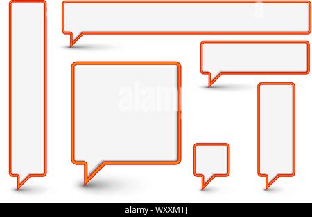 Set of vector empty plastic Comic Clouds and bubbles with red border Stock Vector