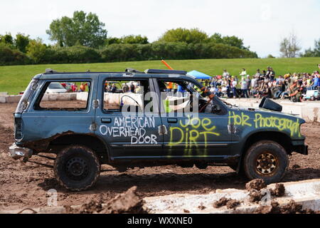 Hollywood Motorsports held their Demolition Derby event Paws for the Cause to help raise funds for local humane societies, Oshkosh, Wisconsin Stock Photo