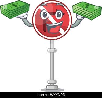 With money bag no right turn with the cartoon Stock Vector