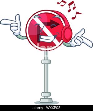 Listening music no right turn with the cartoon Stock Vector