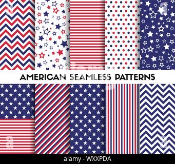 Big set of american style vector seamless patterns Stock Vector