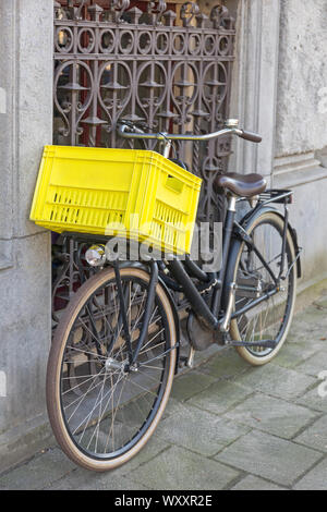 Bicycle With Big Yellow Basket for Cargo Stock Photo Alamy