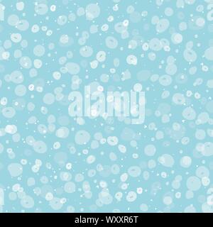 Cozy festive falling snow seamless vector pattern. Scattered transparent dots and spots on pastel blue background. Perfect for packaging, Christmas and New Years projects, cards, greetings and seasonal decoration. Stock Vector