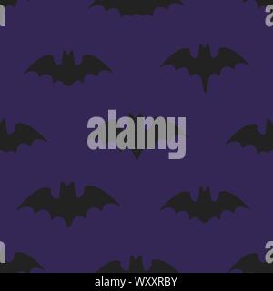 Seamless halloween pattern with animals bats flat style design vector illustration isolated on dark background. Holidays spooky symbols flies in the s Stock Vector