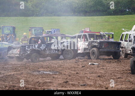 Hollywood Motorsports held their Demolition Derby event Paws for the Cause to help raise funds for local humane societies, Oshkosh, Wisconsin Stock Photo