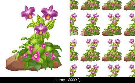 Seamless background design with purple orchid flowers illustration Stock Vector