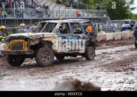 Hollywood Motorsports held their Demolition Derby event Paws for the Cause to help raise funds for local humane societies, Oshkosh, Wisconsin Stock Photo