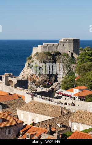 Dubrovnik old town, view from the city walls across to Fort Lovrijenac, Dubrovnik UNESCO world heritage site, Dubrovnik Croatia Europe Stock Photo