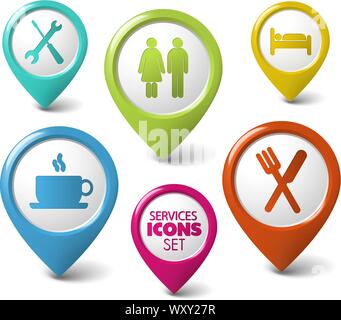 Set of vector round 3D pointers for various services Stock Vector