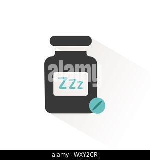 Sleeping pills. Flat color icon with beige shade. Pharmacy and medicine vector illustration Stock Vector