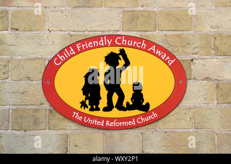 Child Friendly Church Award sign in Lindfield High Street, West Sussex Stock Photo