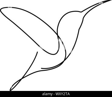 One line colibri flies design silhouette. Hand drawn minimalism style. Vector illustration Stock Vector