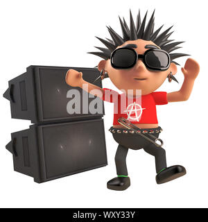 Dancing 3d cartoon punk rocker character with spiky hair, 3d ...