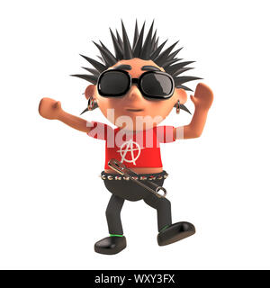 Dancing 3d cartoon punk rocker with spiky hair in front of a rave party ...