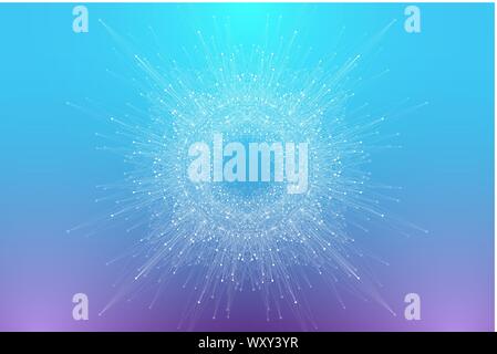 Abstract plexus background with connected lines and dots. Circular molecule or communication banner background. Graphic background for your design Stock Vector