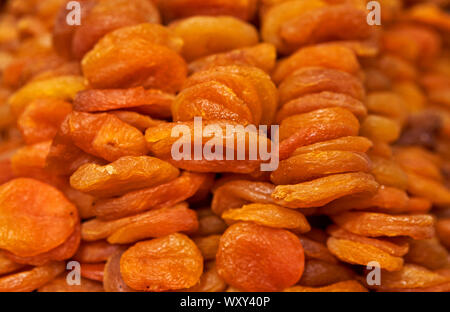 fresh dried apricots lying in the tray Stock Photo