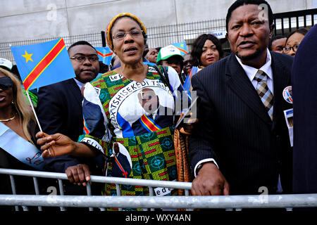 Brussels, Belgium. 18th September 2019. Supporters of Democratic Republic of Congo President Felix Tshisekedi gathered during a visit to the Congolese diaspora as part of the official visit of DR Congo President in Belgium. Credit: ALEXANDROS MICHAILIDIS/Alamy Live News Stock Photo