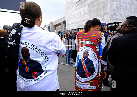 Brussels, Belgium. 18th September 2019. Supporters of Democratic Republic of Congo President Felix Tshisekedi gathered during a visit to the Congolese diaspora as part of the official visit of DR Congo President in Belgium. Credit: ALEXANDROS MICHAILIDIS/Alamy Live News Stock Photo