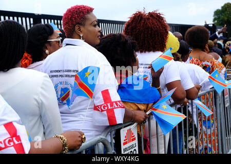 Brussels, Belgium. 18th September 2019. Supporters of Democratic Republic of Congo President Felix Tshisekedi gathered during a visit to the Congolese diaspora as part of the official visit of DR Congo President in Belgium. Credit: ALEXANDROS MICHAILIDIS/Alamy Live News Stock Photo