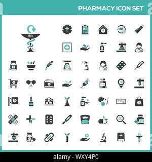 Flat pharmacy and healthcare color icon set. Third group. Isolated vector illustration Stock Vector