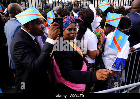 Brussels, Belgium. 18th September 2019. Supporters of Democratic Republic of Congo President Felix Tshisekedi gathered during a visit to the Congolese diaspora as part of the official visit of DR Congo President in Belgium. Credit: ALEXANDROS MICHAILIDIS/Alamy Live News Stock Photo