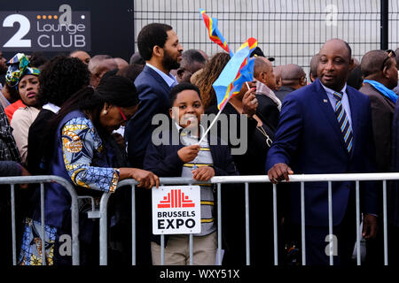 Brussels, Belgium. 18th September 2019. Supporters of Democratic Republic of Congo President Felix Tshisekedi gathered during a visit to the Congolese diaspora as part of the official visit of DR Congo President in Belgium. Credit: ALEXANDROS MICHAILIDIS/Alamy Live News Stock Photo