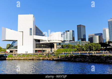 The Cleveland Northcoast Harbour on the shores of Lake Erie includes attractions including the Rock and Roll Hall of Fame in downtown Cleveland, Ohio. Stock Photo