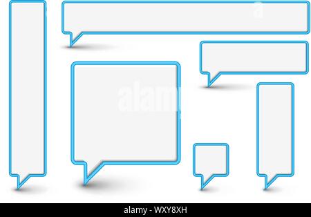 Set of vector empty plastic Comic Clouds and bubbles with blue border Stock Vector