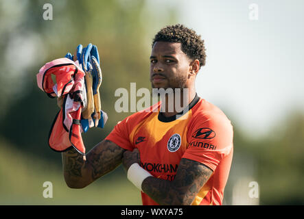 Goalkeeper Nicolas Tie of Chelsea U19 during the UEFA Youth League match between Chelsea U19 and Valencia Juvenil A at the Chelsea Training Ground, Co Stock Photo