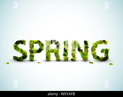 Vector spring lettering illustration made from fresh green leafs Stock Vector