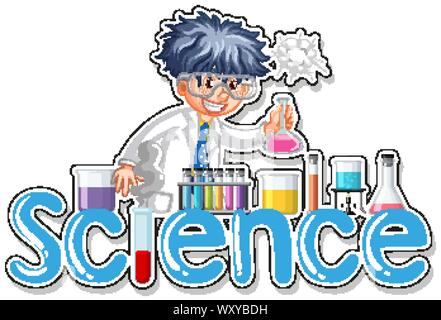 Sticker design with scientist doing experiment illustration Stock ...