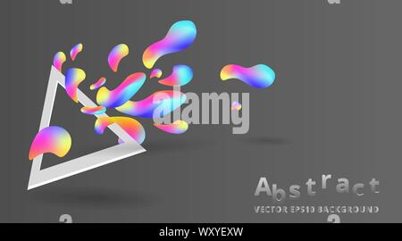 Triangle with futuristic fluid and liquid dynamic moving chaotic glowing bubbles, creative poster design, colorful concept primitives, supremacy fanta Stock Vector