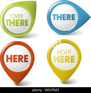 Vector Round 3D here / there  pointer - button (call to action) Stock Vector