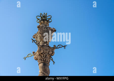 Detail of the carved pillory column by Porto cathedral Stock Photo