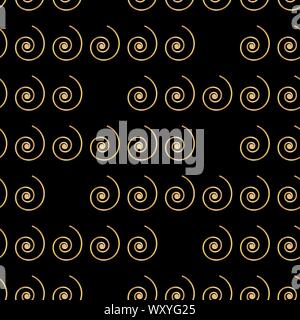 Seamless trendy pattern with golden spirals on black. Background can be printed on textile, wallpaper, wrapping paper, greeting cards, etc. Vector illustration. EPS10 Stock Vector