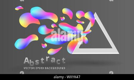 Triangle with futuristic fluid and liquid dynamic moving chaotic glowing bubbles, creative poster design, colorful concept primitives, supremacy fanta Stock Vector