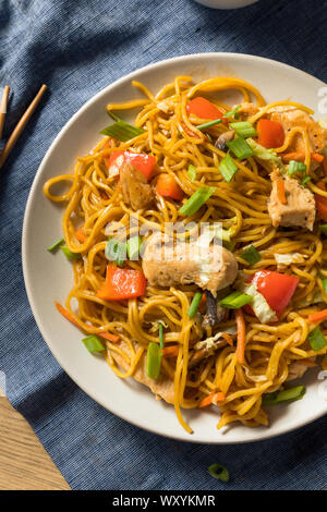 Homemade Japanese Chicken Yakisoba Noodles with Vegetables Stock Photo
