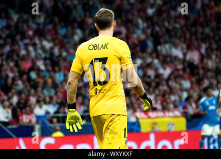 Madrid, Spain. 18th September, 2019. Jan Oblak (Atletico de Madrid) during the football match of UEFA Champions League group stage between Atletico de Madrid and Juventus FC at Wanda Metropolitano Stadium on September 18, 2019 in Madrid, Spain. Credit: David Gato/Alamy Live News Stock Photo
