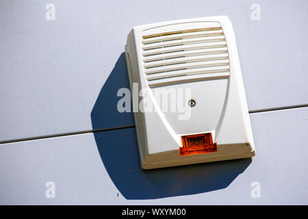 close up on a white security alarm box on a wall Stock Photo