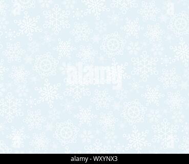 Christmas vector pattern made from white snowflakes on the light blue background Stock Vector