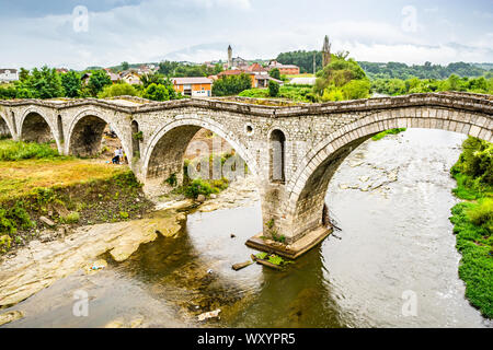 Old ottoman Terzijski Bridge over river Erenik near village Bistrazin in Kosovo Stock Photo