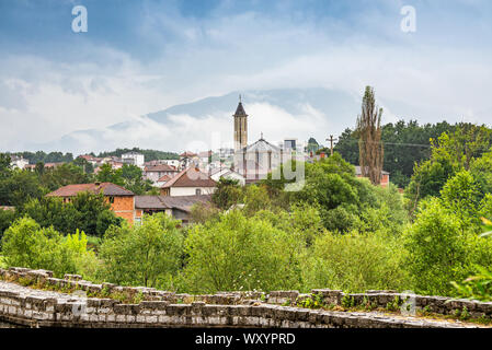 Catholic Church and Terzijski Bridge in village Bistrazin in Kosovo Stock Photo