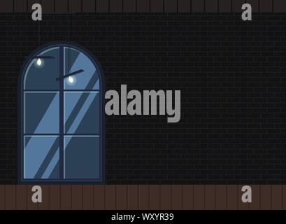 Dark interior industrial loft background flat design. Stock Vector