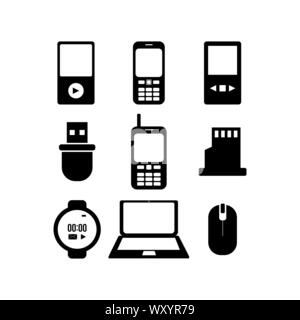 Computer and electronics technology black icon vector design image set Stock Vector