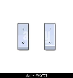 Set of realistic toggle switches in on and off positions. Electrical component design elements, vector illustration. Stock Vector