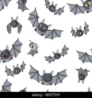 Seamless pattern of Cartoon bats. Cute vampire bat, flying mammal backdrop Stock Vector