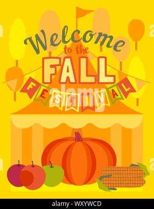 Hand drawn Fall festival flat color vector poster Stock Vector
